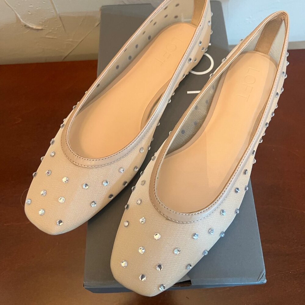 NEW Women's Loft Sparkle Rhinestone Mesh Ballet Flats in Blush Sparkle - Size 7